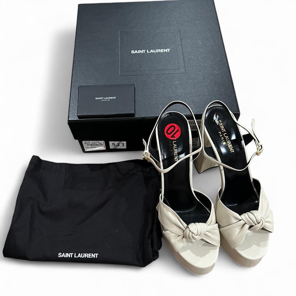 Saint Laurent Bianca Platform Sandals Size 10.5 Leather Block Heels YSL NEW Box